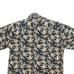CAMPIA Mens Black & Beige Floral Short Sleeve Shirt L Cotton Blend Casual Summer