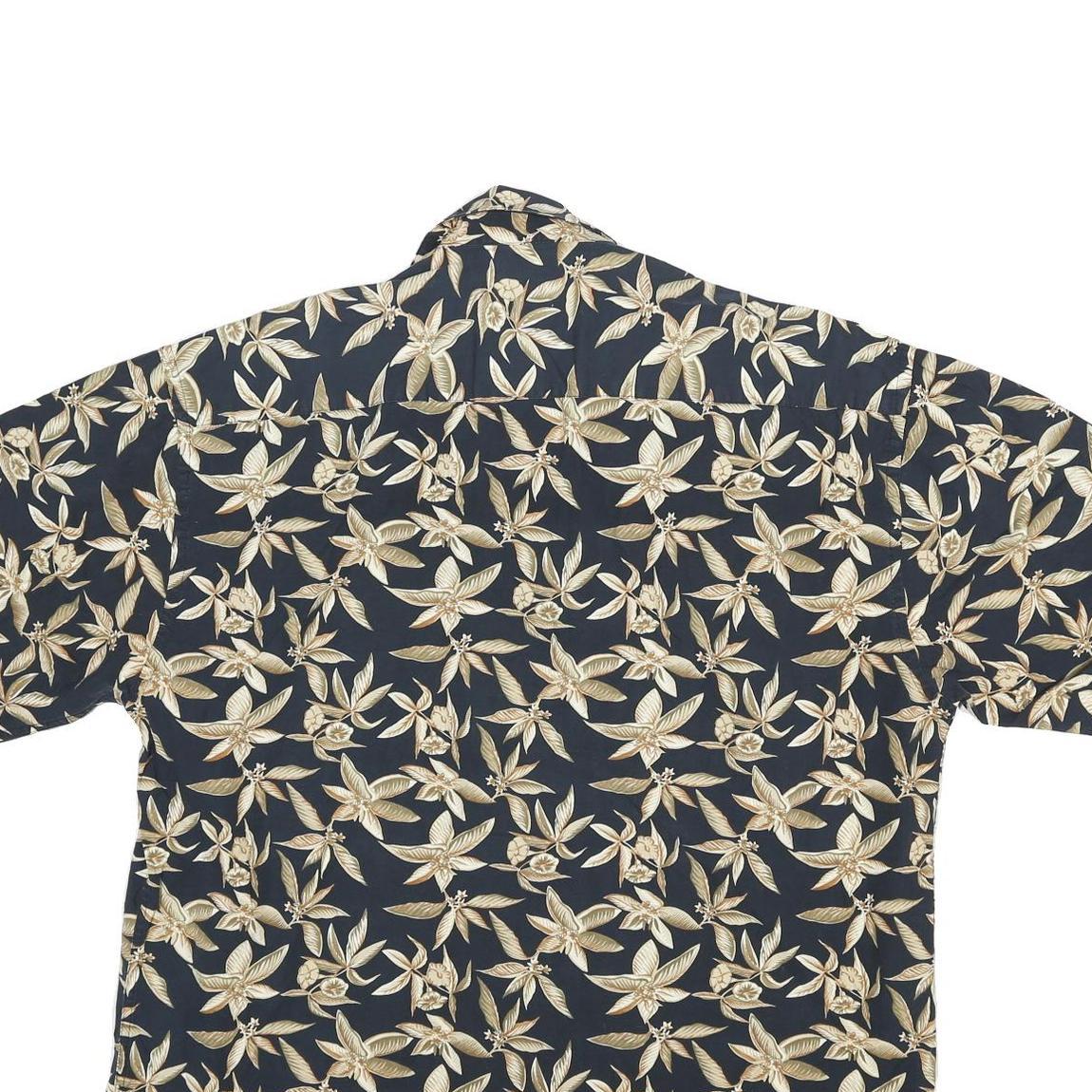 CAMPIA Mens Black & Beige Floral Short Sleeve Shirt L Cotton Blend Casual Summer