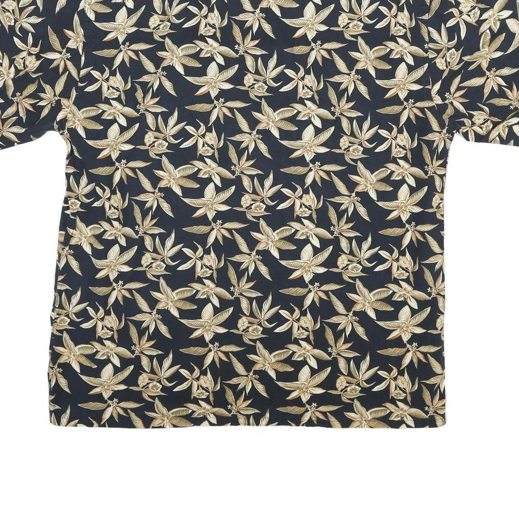 CAMPIA Mens Black & Beige Floral Short Sleeve Shirt L Cotton Blend Casual Summer