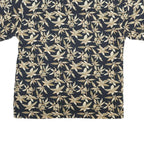 CAMPIA Mens Black & Beige Floral Short Sleeve Shirt L Cotton Blend Casual Summer