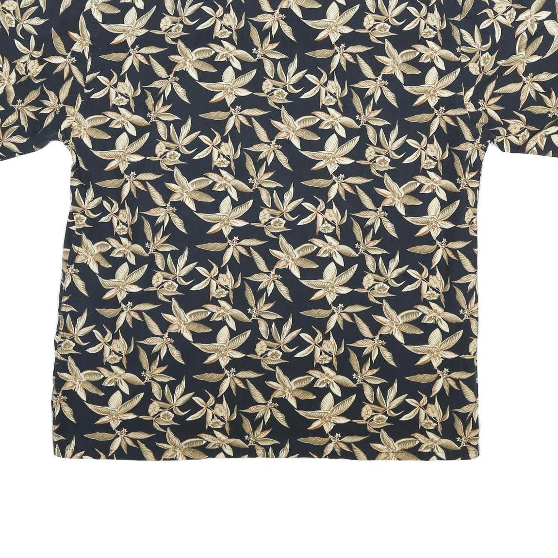 CAMPIA Mens Black & Beige Floral Short Sleeve Shirt L Cotton Blend Casual Summer