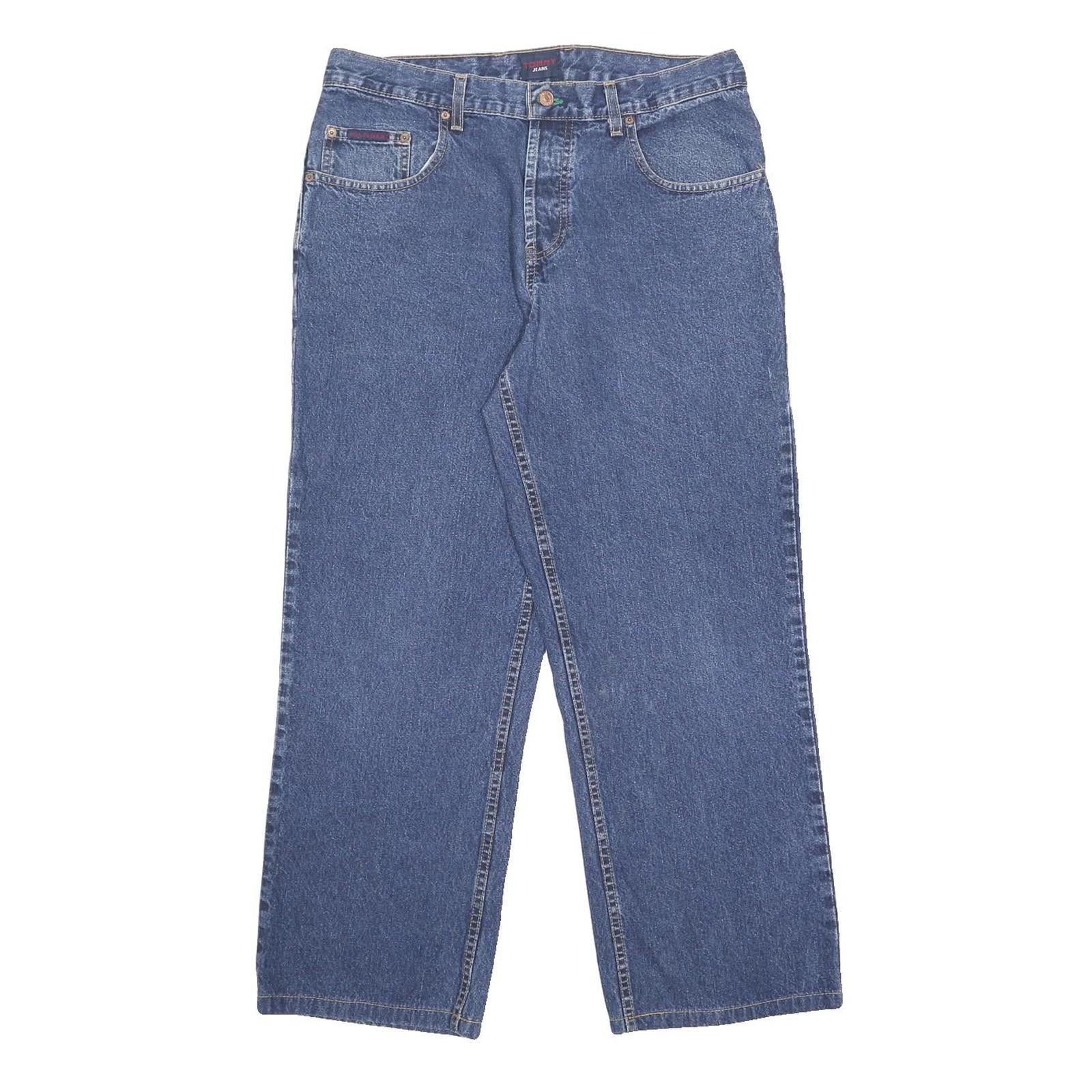 TOMMY JEANS Mens Relaxed Blue Denim Plain Cotton Jeans W34 L28 Button Closure