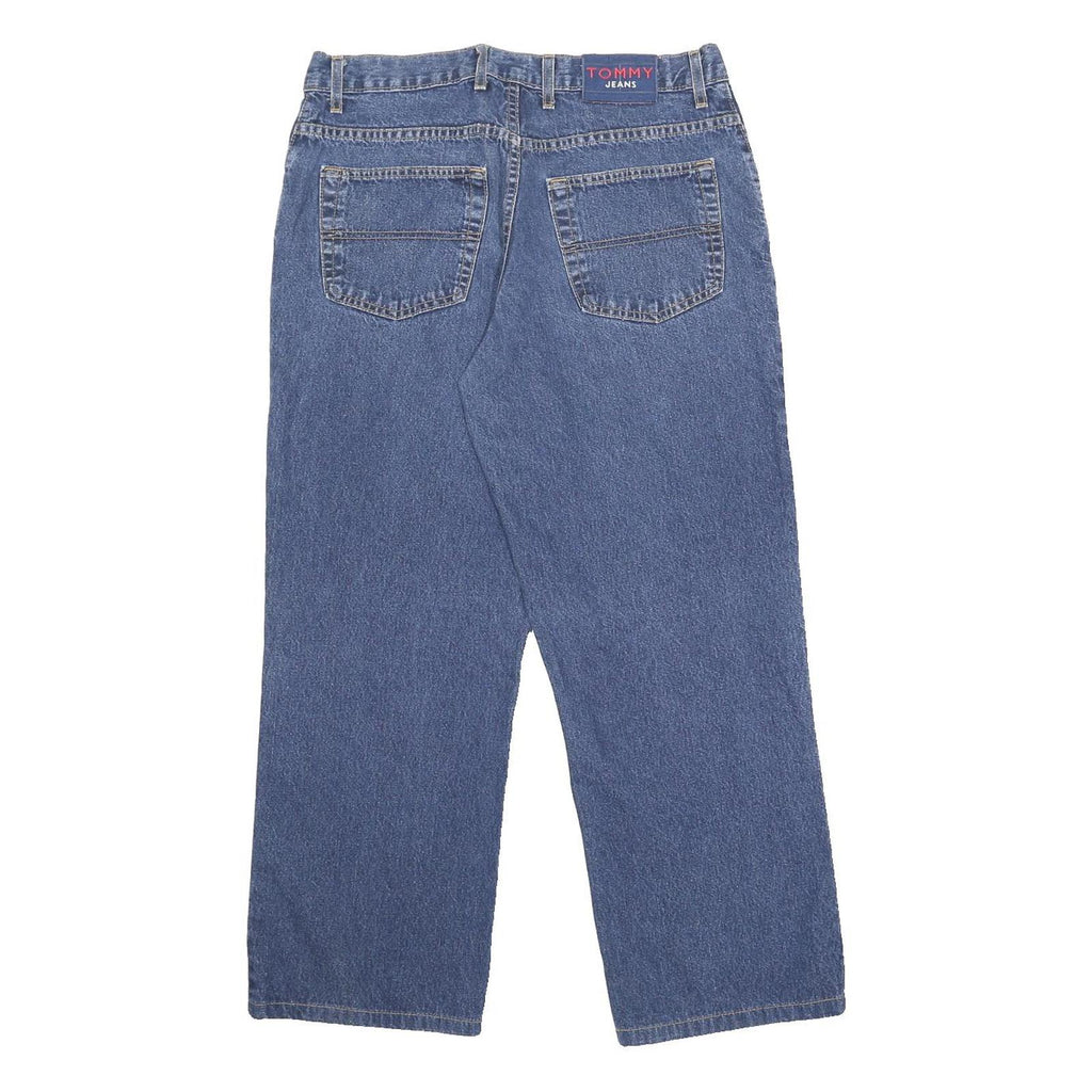 TOMMY JEANS Mens Relaxed Blue Denim Plain Cotton Jeans W34 L28 Button Closure