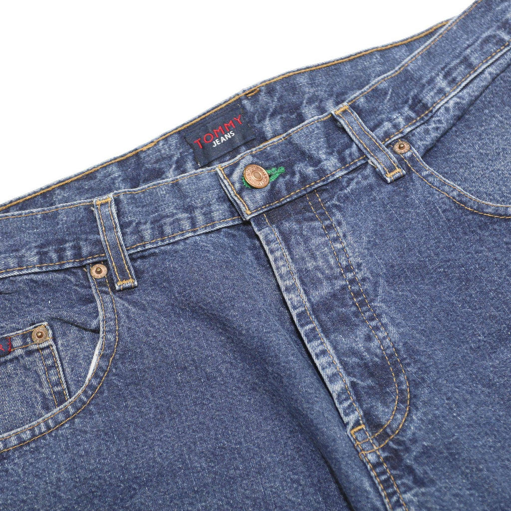 TOMMY JEANS Mens Relaxed Blue Denim Plain Cotton Jeans W34 L28 Button Closure