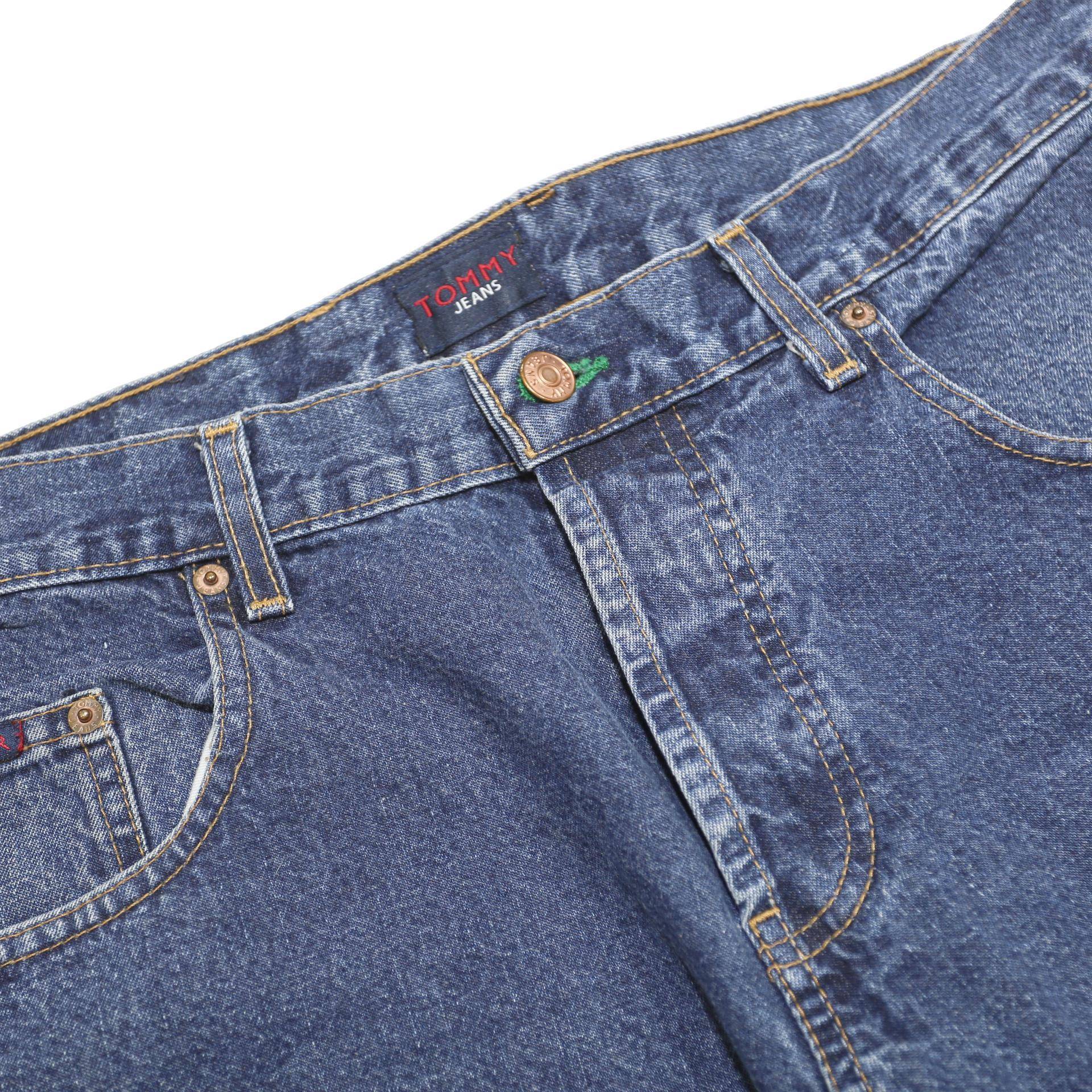 TOMMY JEANS Mens Relaxed Blue Denim Plain Cotton Jeans W34 L28 Button Closure
