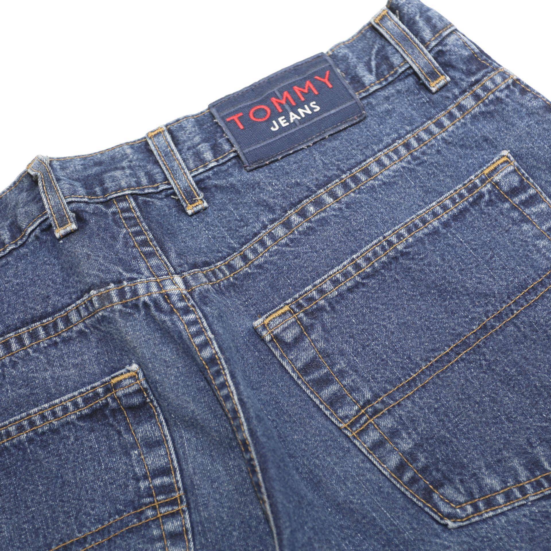 TOMMY JEANS Mens Relaxed Blue Denim Plain Cotton Jeans W34 L28 Button Closure