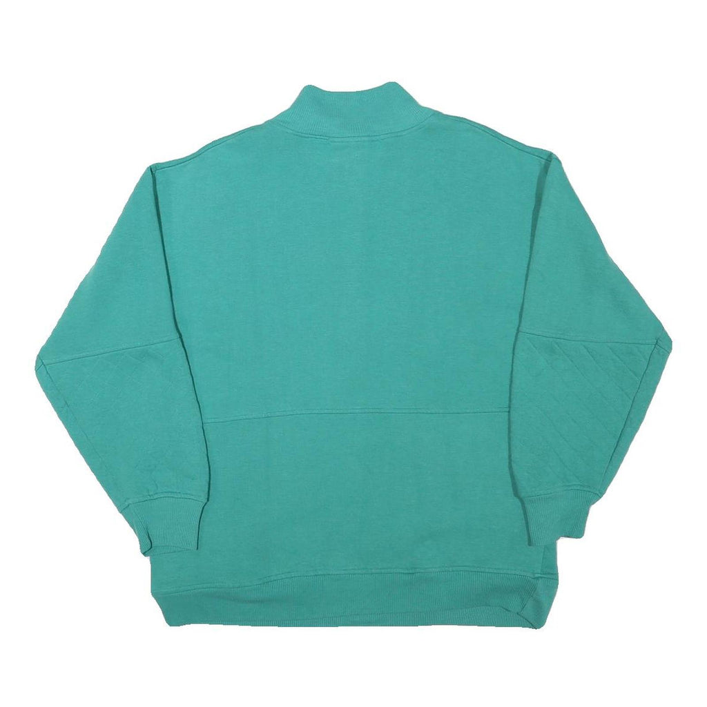 CHINA WEAR Mens Green Half Button Sweatshirt M Quilted Sleeve Detail Cotton