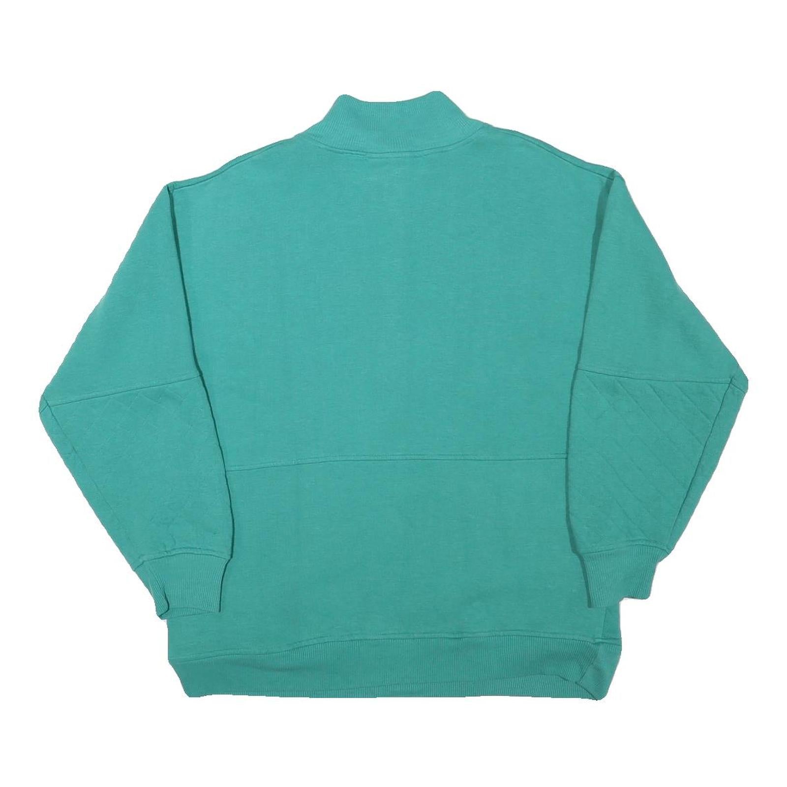 CHINA WEAR Mens Green Half Button Sweatshirt M Quilted Sleeve Detail Cotton