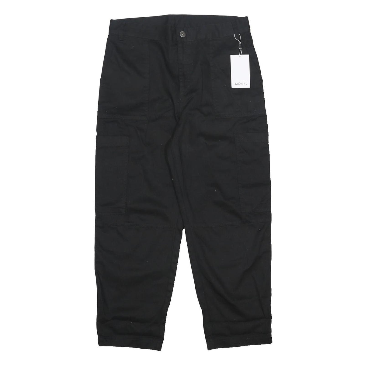 MONKI Womens Black Cotton Relaxed Fit Straight Leg Trousers W32 L26 Patch