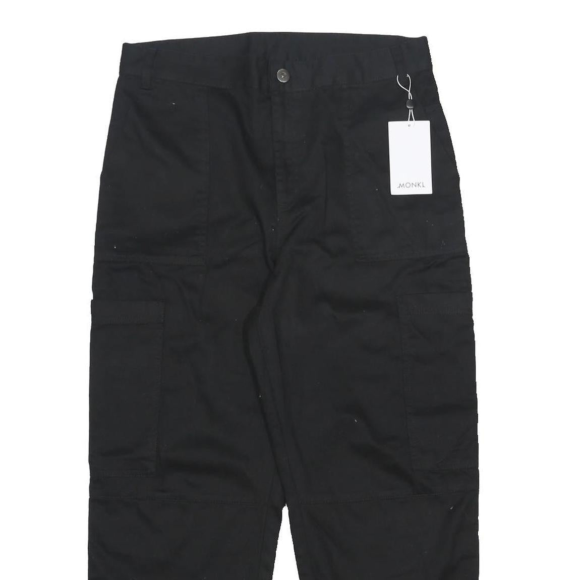 MONKI Womens Black Cotton Relaxed Fit Straight Leg Trousers W32 L26 Patch