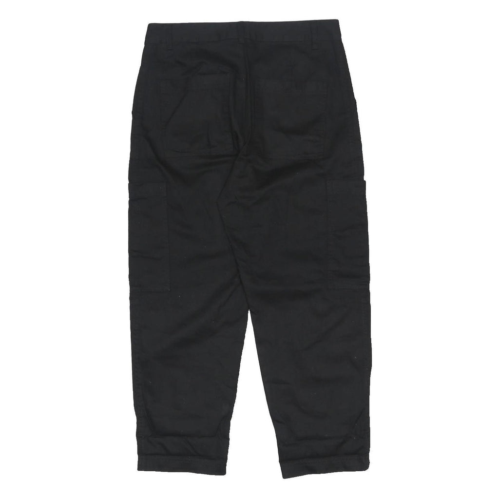 MONKI Womens Black Cotton Relaxed Fit Straight Leg Trousers W32 L26 Patch