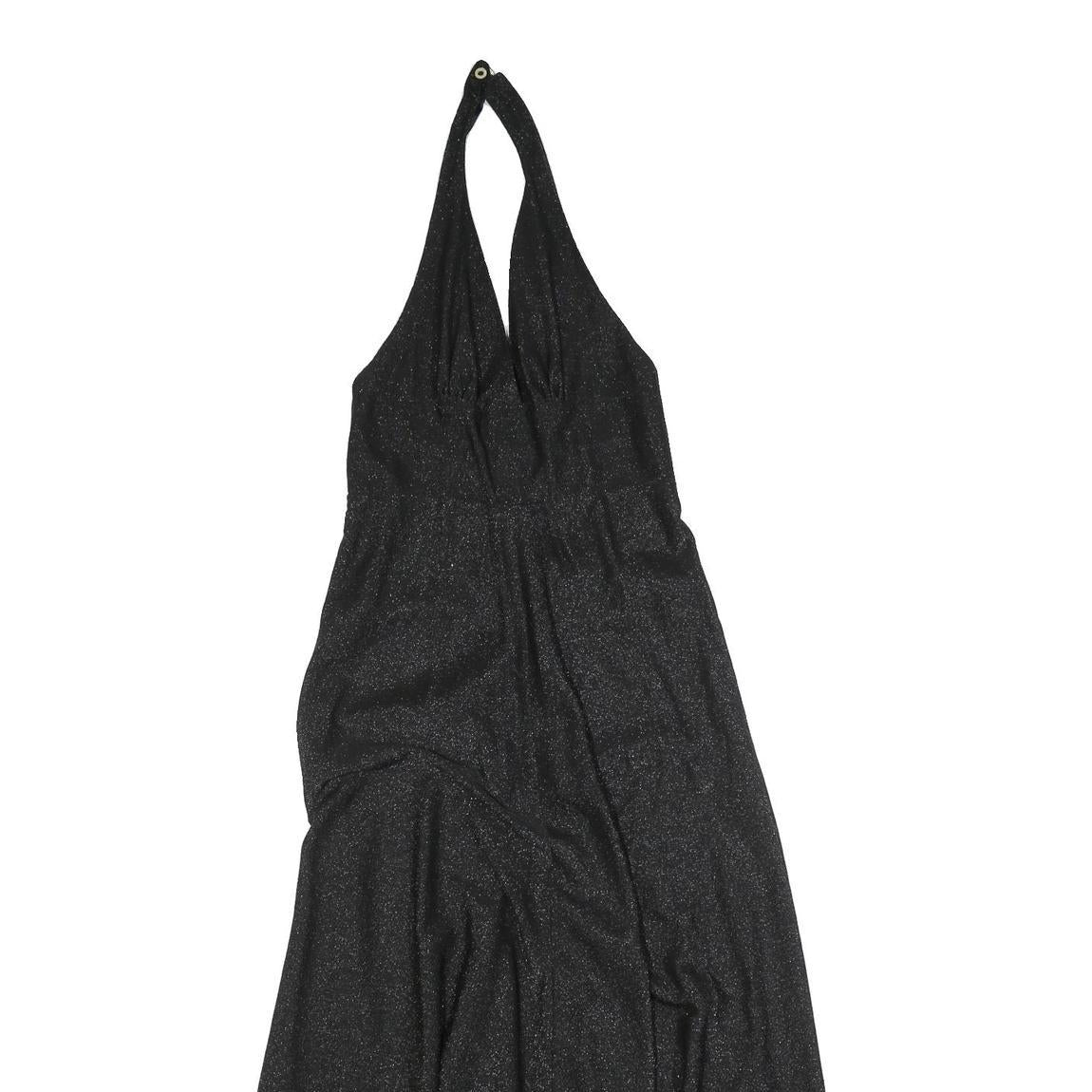 VICKY VALERE Womens Black Sparkle Halter Midi Dress Polyester Blend XS Elegant