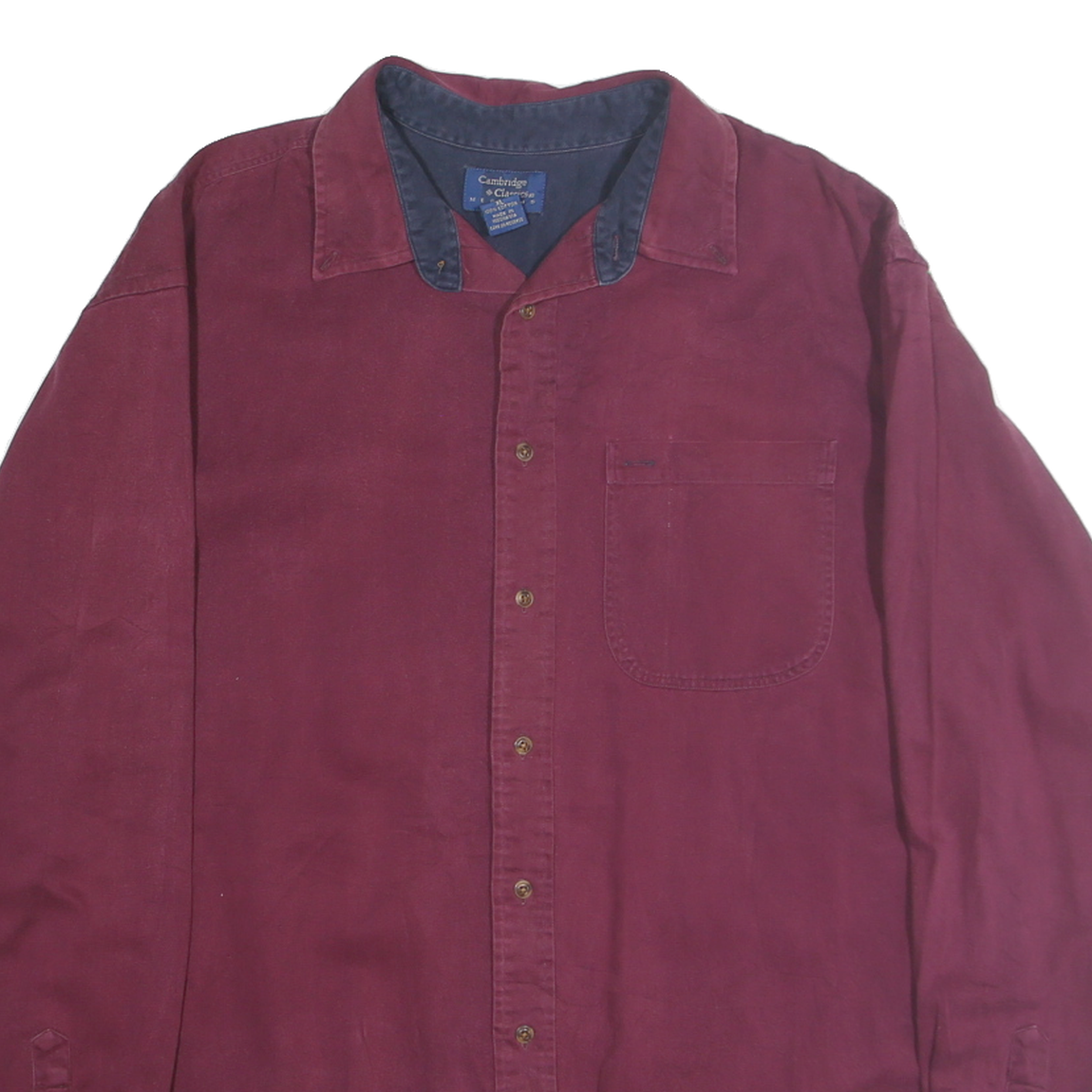 CAMBRIDGER CLASSICS Mens Maroon Casual Shirt XL Button Front Chest Pocket