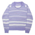 EWM Womens Purple & White Patterned Jumper Collared Crew Neck Basic Knit Size S