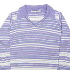 EWM Womens Purple & White Patterned Jumper Collared Crew Neck Basic Knit Size S