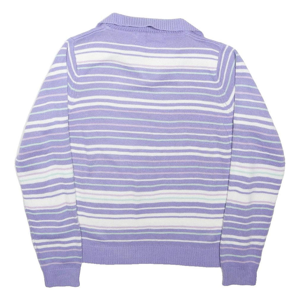 EWM Womens Purple & White Patterned Jumper Collared Crew Neck Basic Knit Size S