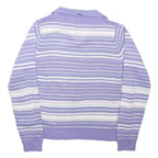 EWM Womens Purple & White Patterned Jumper Collared Crew Neck Basic Knit Size S