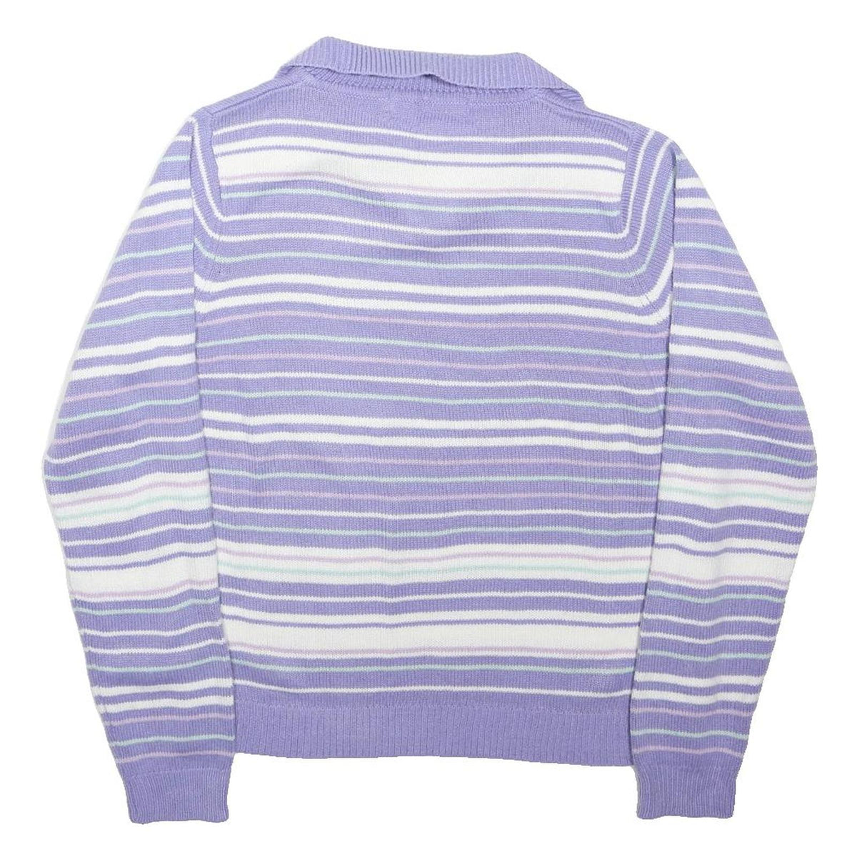 EWM Womens Purple & White Patterned Jumper Collared Crew Neck Basic Knit Size S