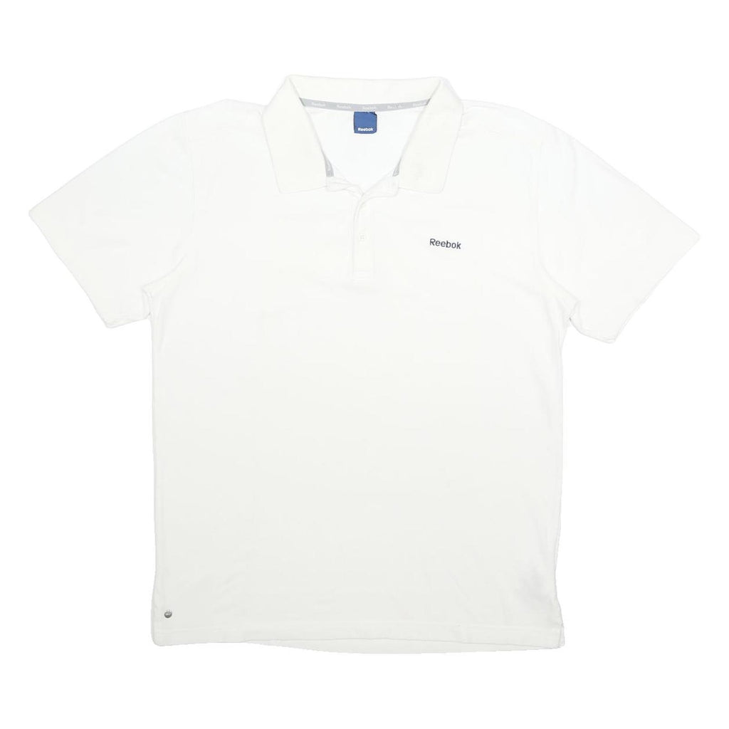 REEBOK Mens White Short Sleeve Plain Polo Shirt L Cotton Casual Basic