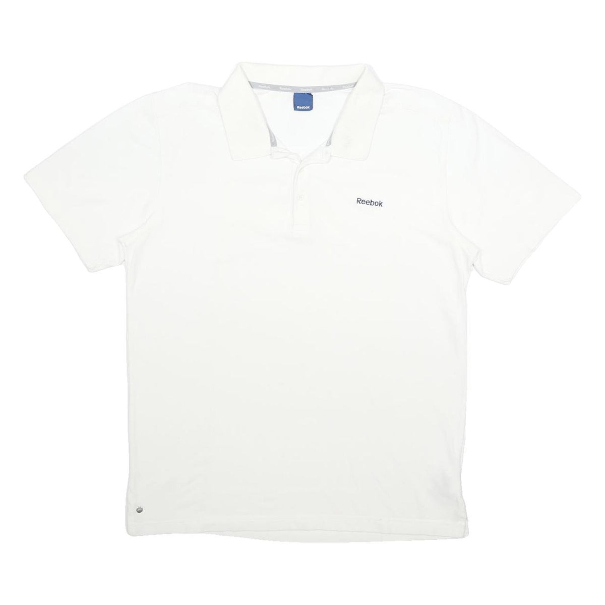 REEBOK Mens White Short Sleeve Plain Polo Shirt L Cotton Casual Basic