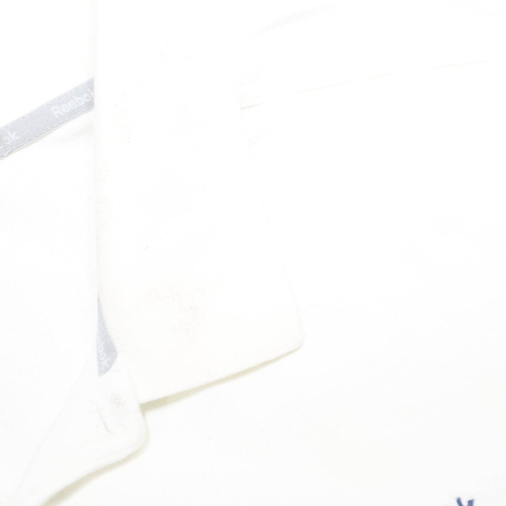 REEBOK Mens White Short Sleeve Plain Polo Shirt L Cotton Casual Basic