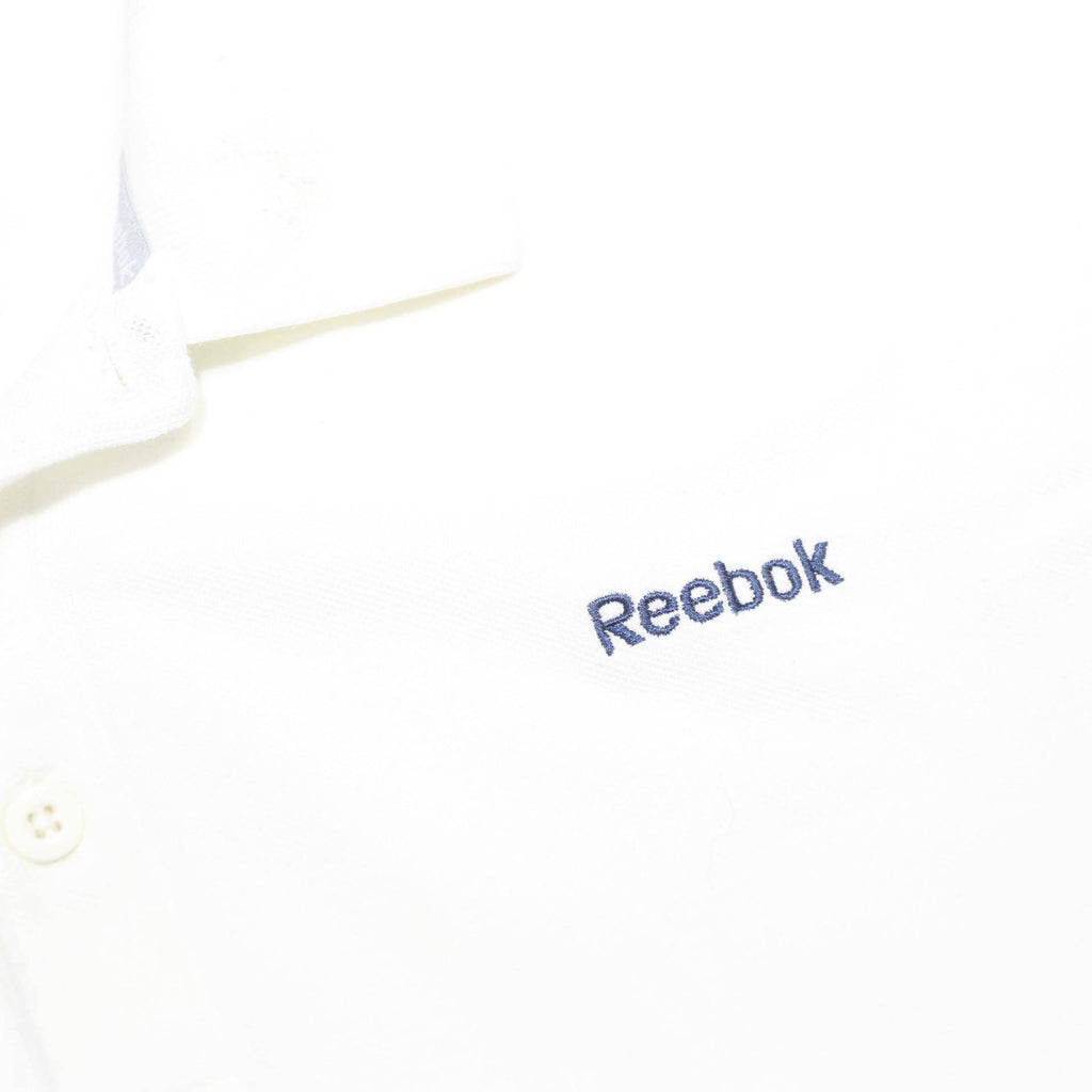 REEBOK Mens White Short Sleeve Plain Polo Shirt L Cotton Casual Basic