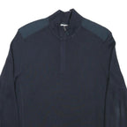 CALVIN KLEIN Mens Navy Blue Plain Cotton Blend Pullover Jumper M Half Zip