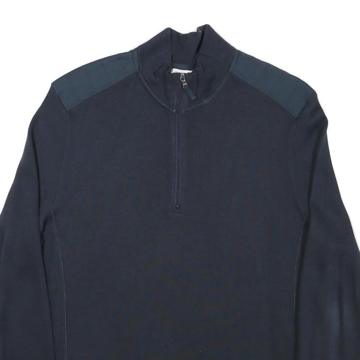CALVIN KLEIN Mens Navy Blue Plain Cotton Blend Pullover Jumper M Half Zip