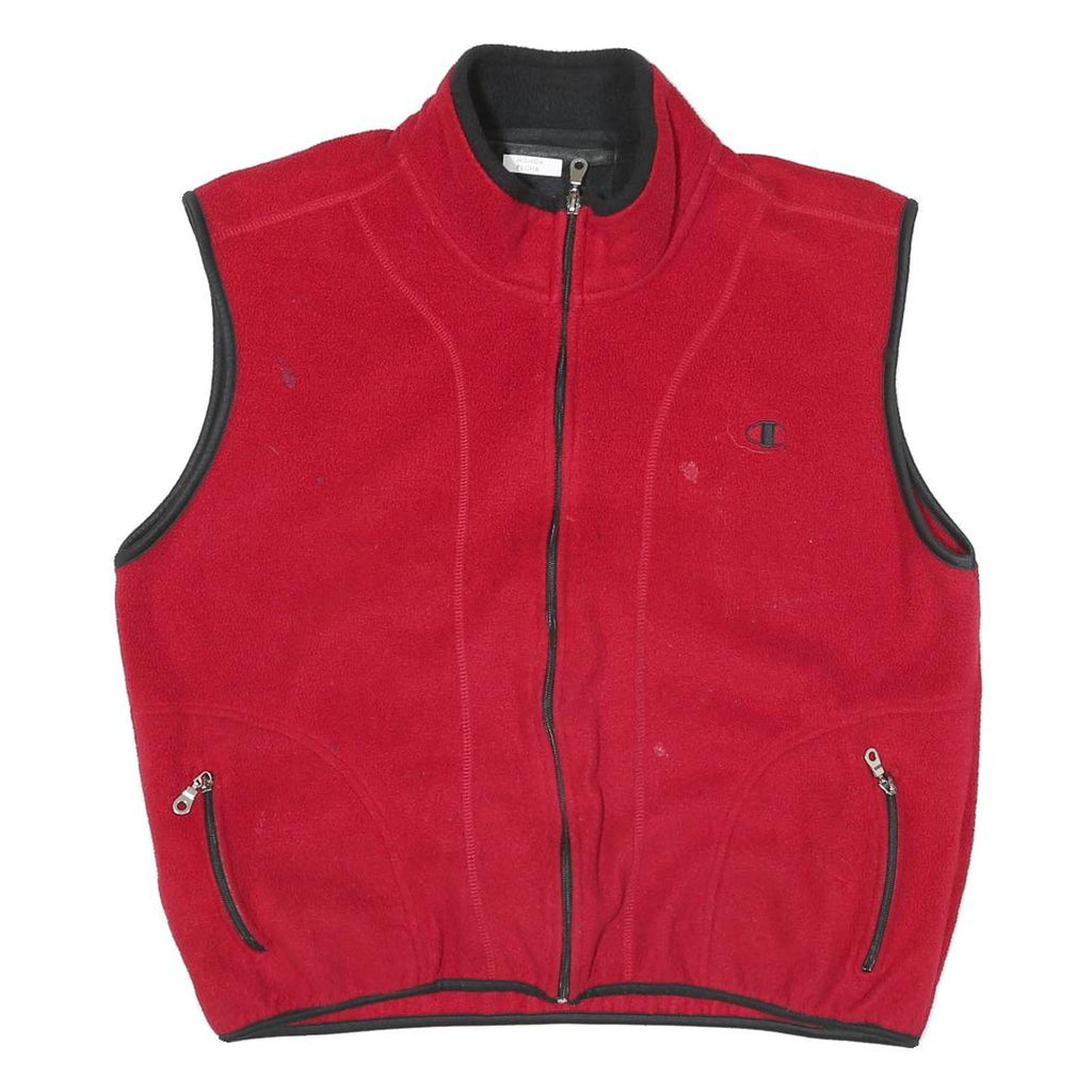CHAMPION Mens Red Fleece Vest L Polyester Blend Zip Plain Warm Casual