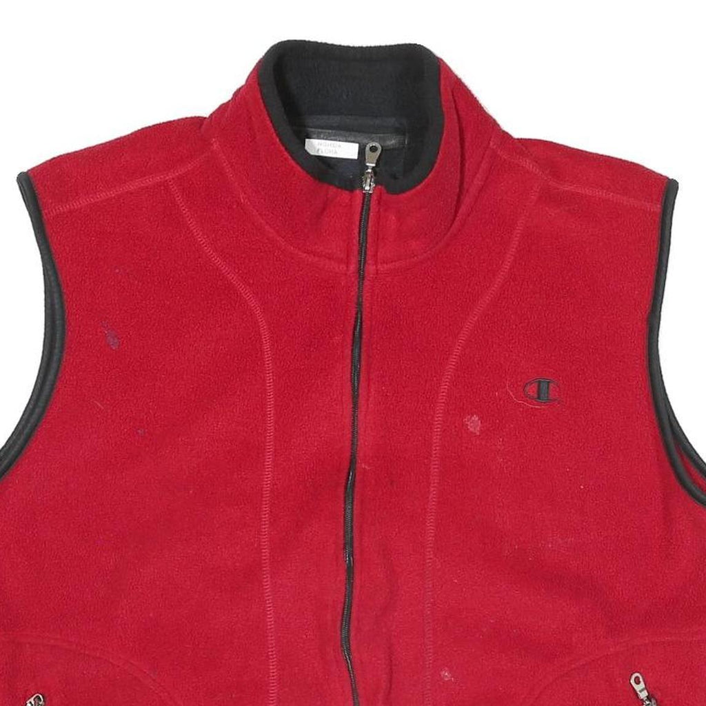 CHAMPION Mens Red Fleece Vest L Polyester Blend Zip Plain Warm Casual