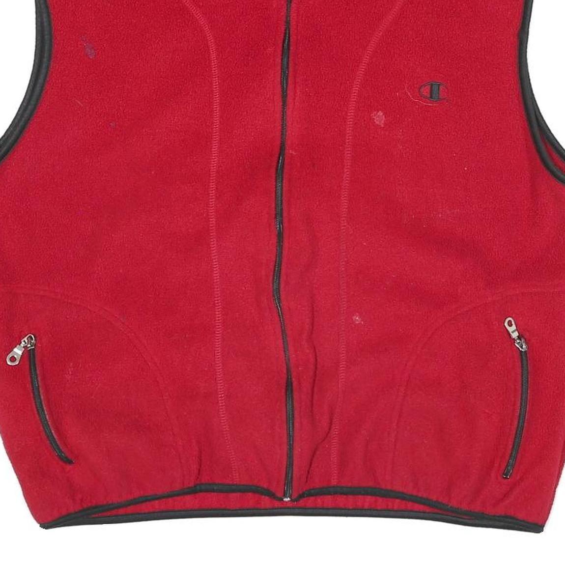 CHAMPION Mens Red Fleece Vest L Polyester Blend Zip Plain Warm Casual