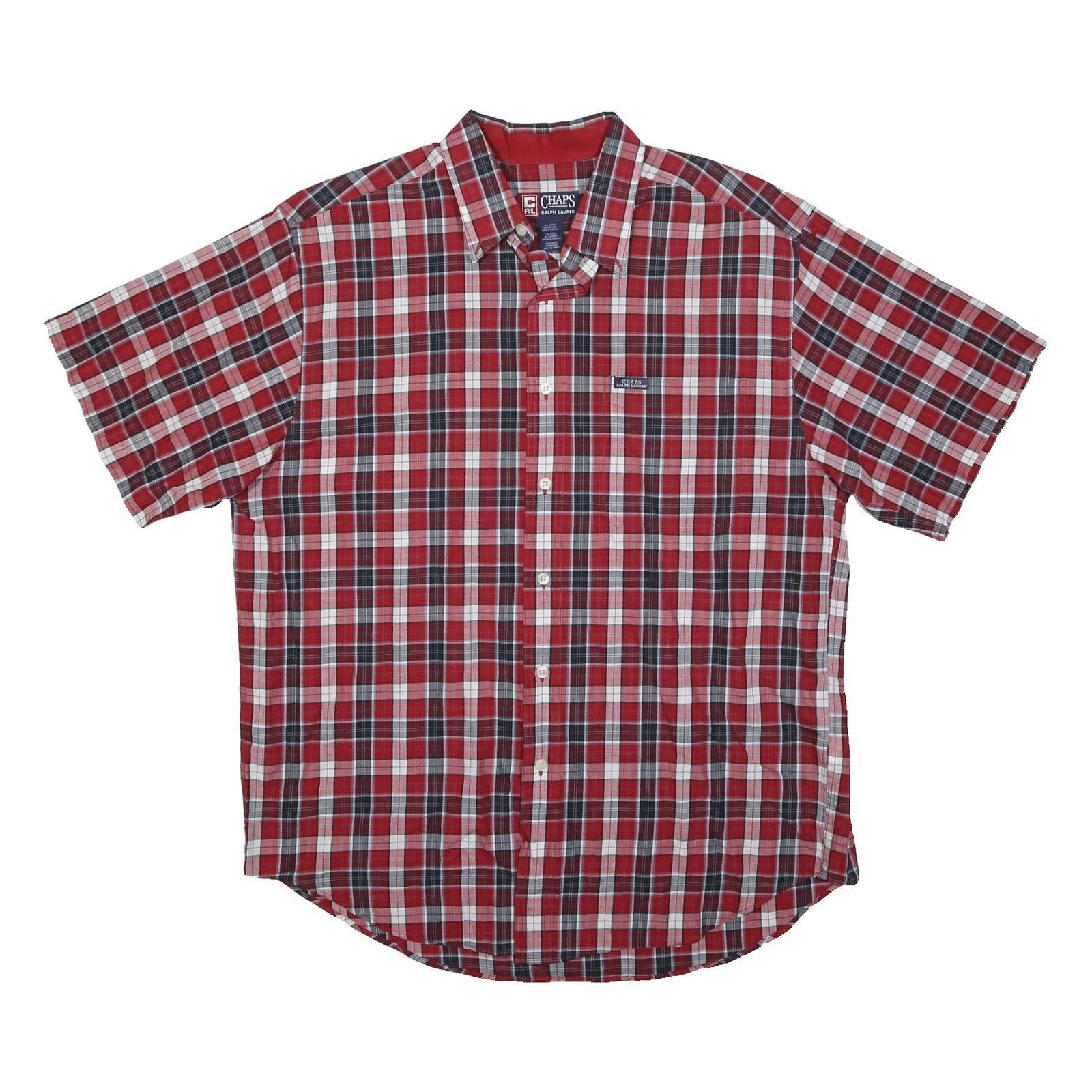 CHAPS RALPH LAUREN Mens Red & White Checked Shirt L Cotton Blend Button Short