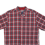 CHAPS RALPH LAUREN Mens Red & White Checked Shirt L Cotton Blend Button Short
