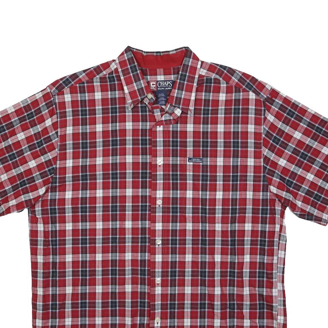 CHAPS RALPH LAUREN Mens Red & White Checked Shirt L Cotton Blend Button Short