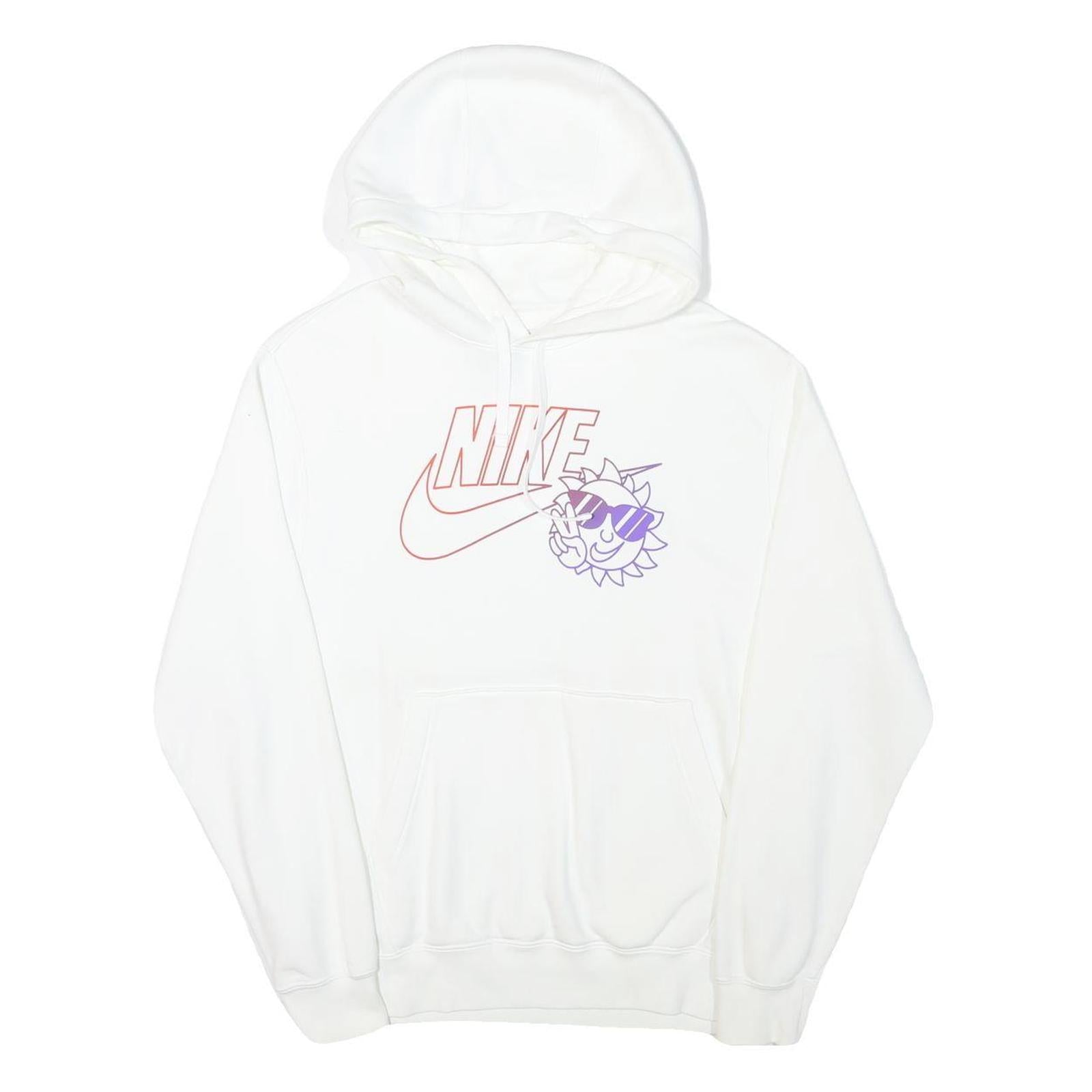 NIKE Mens White Hoodie S Cotton Blend Pullover Drawstring Pocket Casual