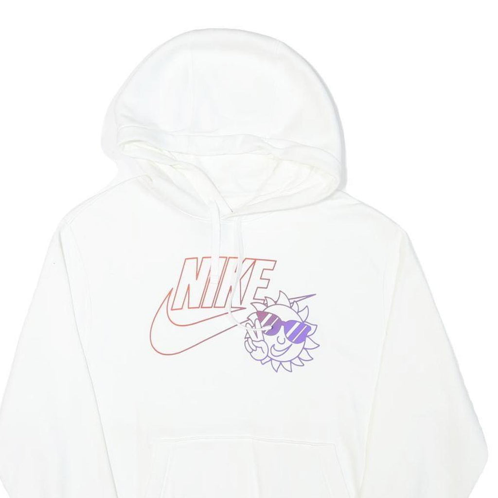 NIKE Mens White Hoodie S Cotton Blend Pullover Drawstring Pocket Casual