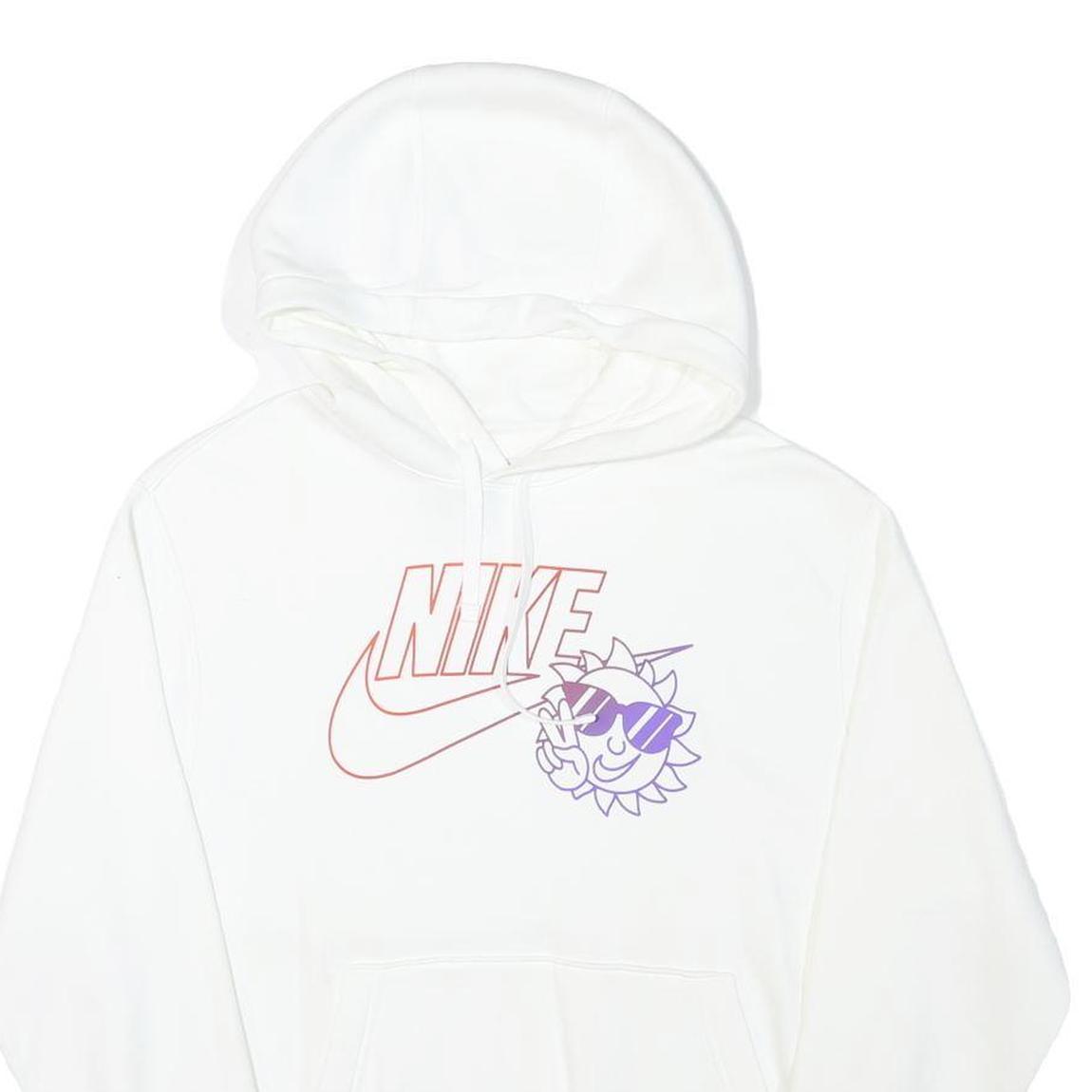 NIKE Mens White Hoodie S Cotton Blend Pullover Drawstring Pocket Casual