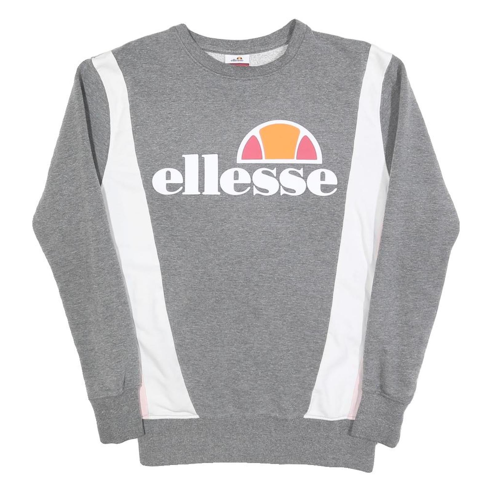 ELLESSE Womens Grey Sweatshirt Cotton Blend Crew Neck UK 10 Logo Print Casual