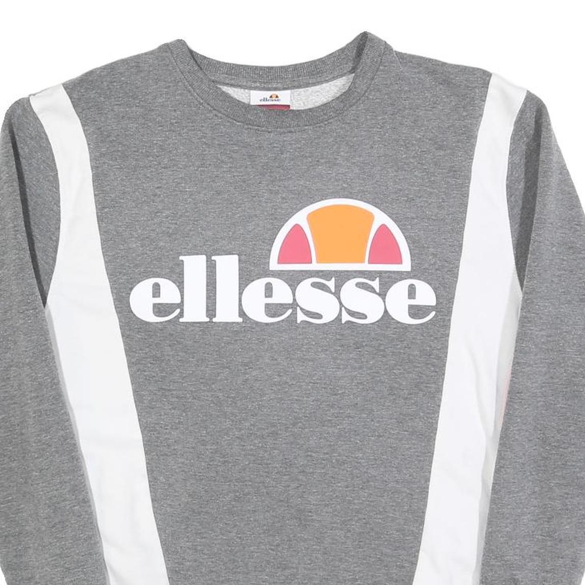 ELLESSE Womens Grey Sweatshirt Cotton Blend Crew Neck UK 10 Logo Print Casual