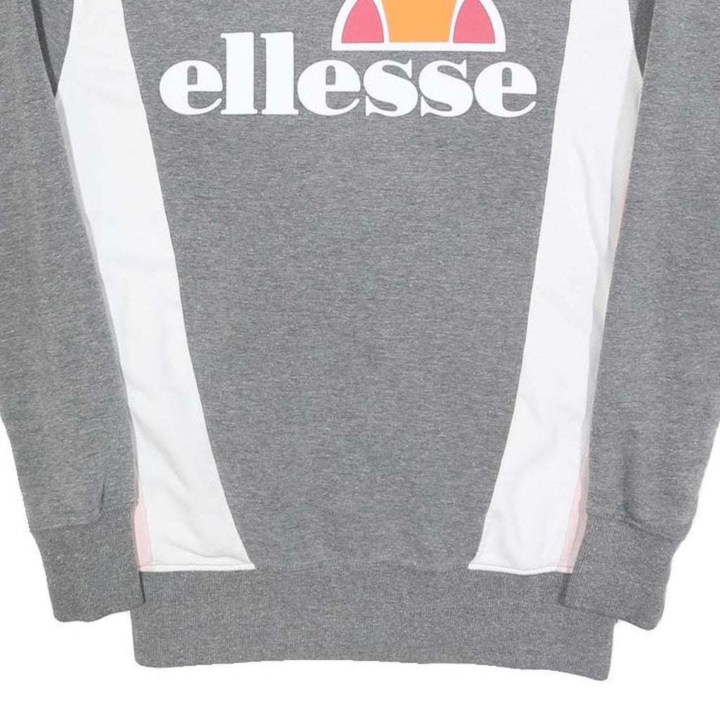 ELLESSE Womens Grey Sweatshirt Cotton Blend Crew Neck UK 10 Logo Print Casual