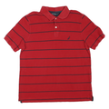 NAUTICA Mens Red & Navy Striped Short Sleeve Polo Shirt L Classic Cotton Blend