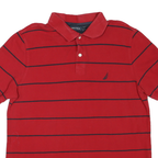 NAUTICA Mens Red & Navy Striped Short Sleeve Polo Shirt L Classic Cotton Blend