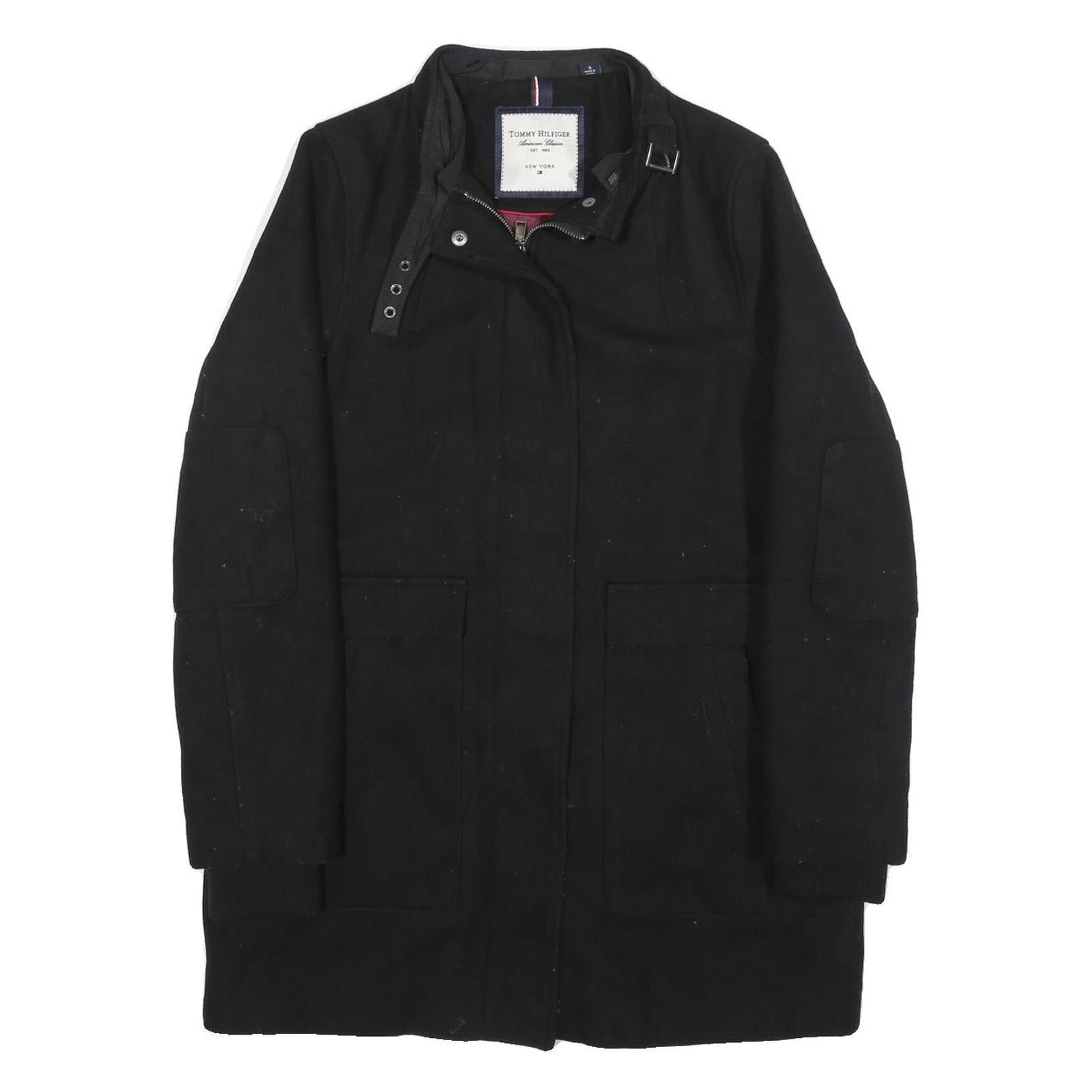 TOMMY HILFIGER Womens Black Wool Blend Jacket S Zip Classic Outerwear