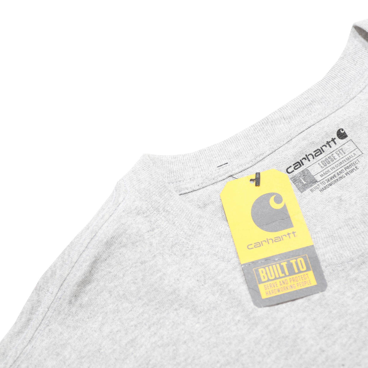 CARHARTT Mens Grey Workwear Logo Pocket T-Shirt L Short Sleeve Crew Neck Cotton