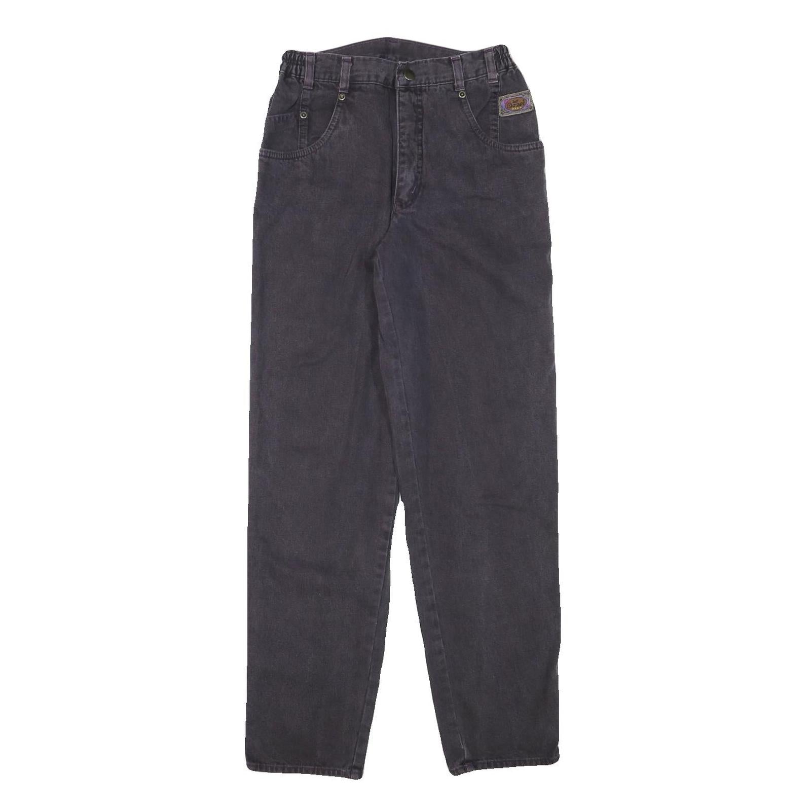 BULL DOZEN Womens Jeans Black Relaxed Straight Denim W24 L29 Elastic Waistband