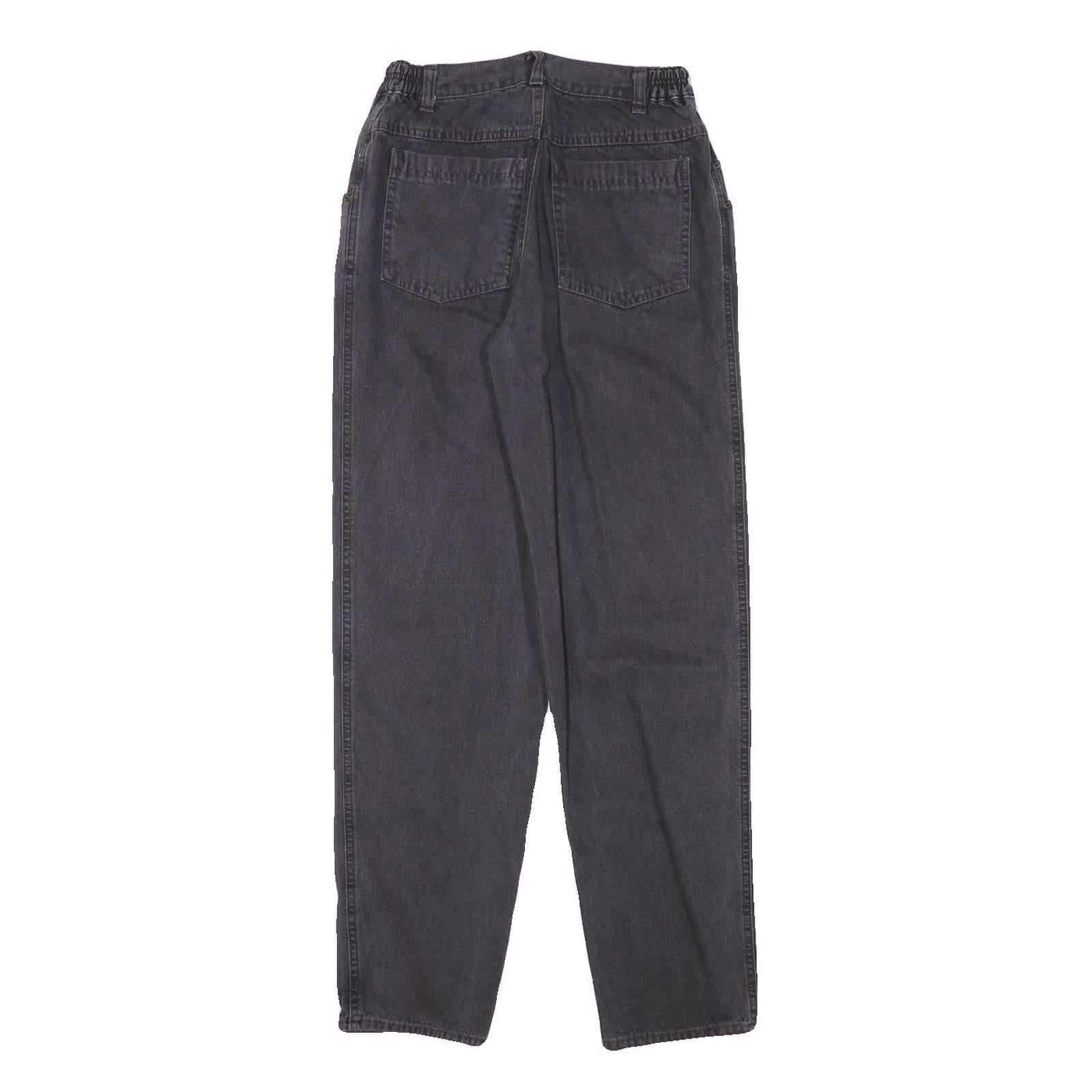 BULL DOZEN Womens Jeans Black Relaxed Straight Denim W24 L29 Elastic Waistband