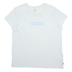 LEVI'S Womens White T-Shirt XL Short Sleeve Round Neck Logo Print Cotton Blend