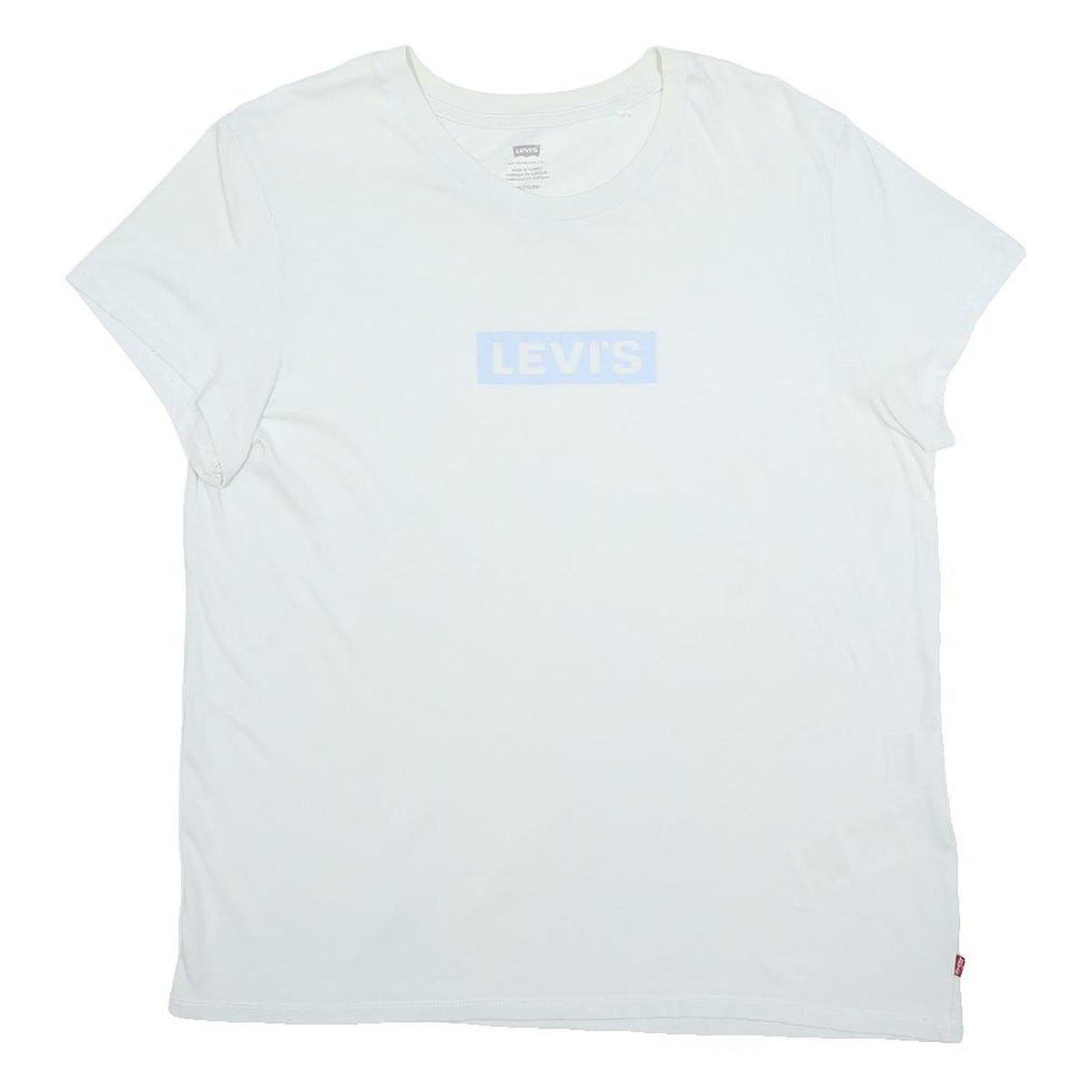 LEVI'S Womens White T-Shirt XL Short Sleeve Round Neck Logo Print Cotton Blend