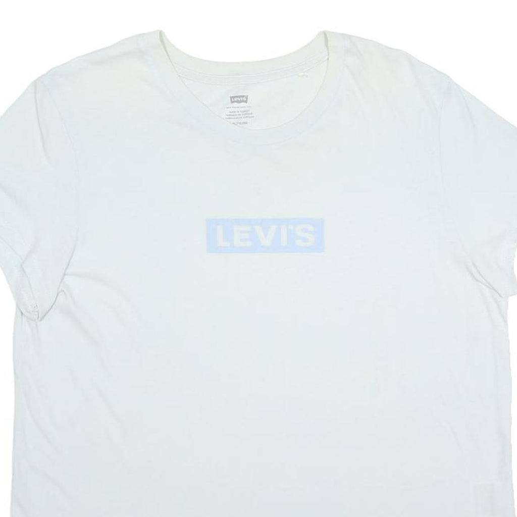 LEVI'S Womens White T-Shirt XL Short Sleeve Round Neck Logo Print Cotton Blend