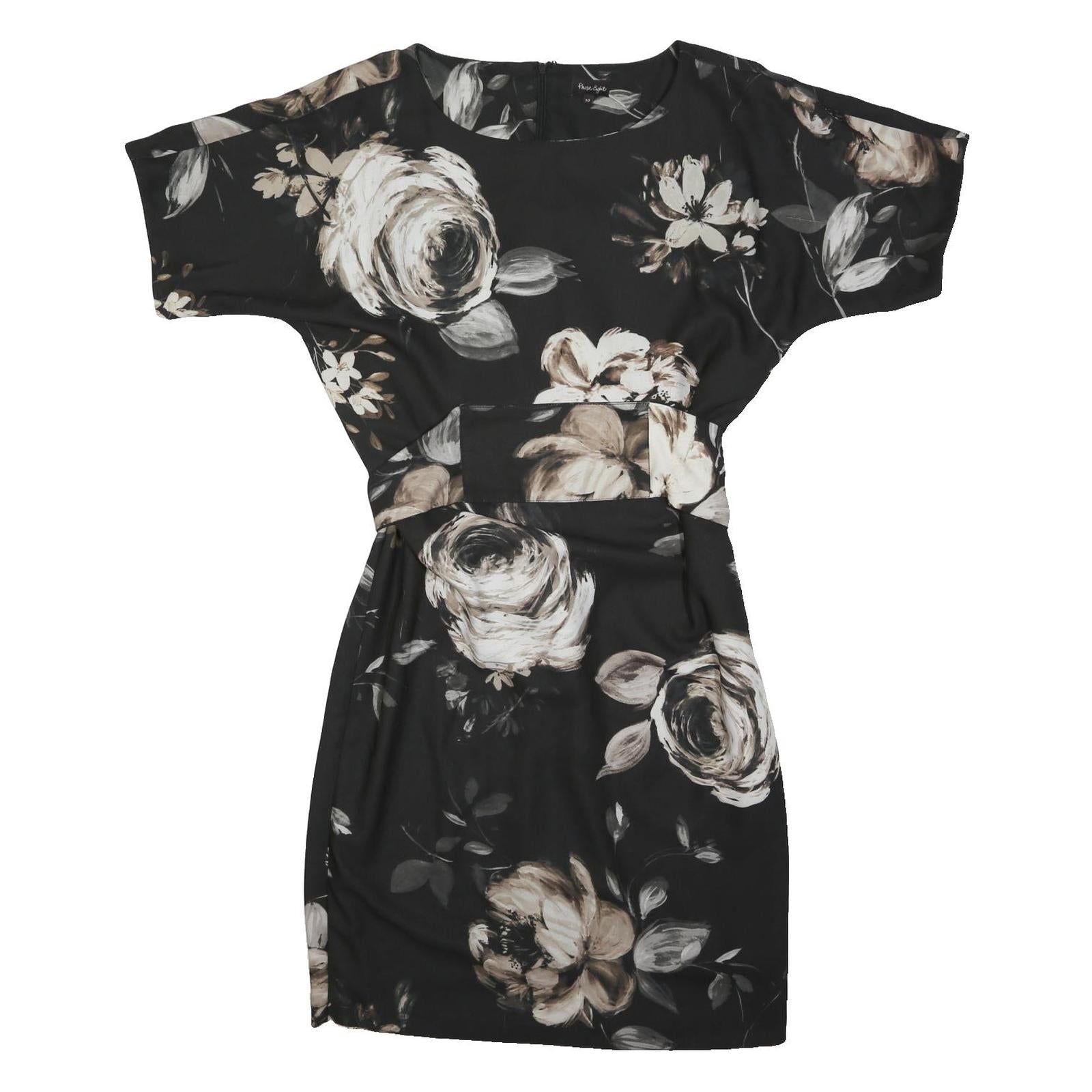 PHASE EIGHT Womens Black Floral Day Viscose Shift Short Sleeve UK 10 Dress